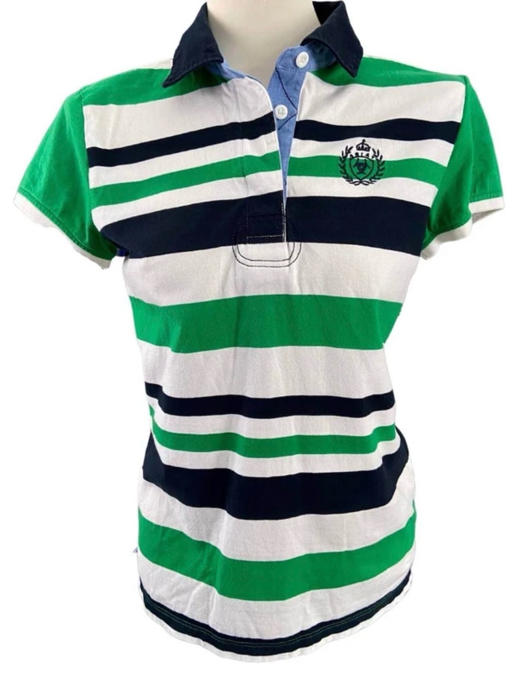 Ariat | Striped Equestrian Polo Shirt | Green Navy | Sz M